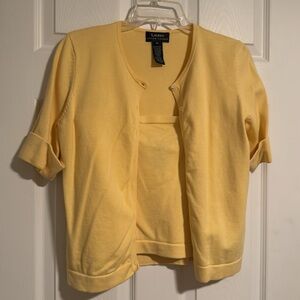Ralph Lauren Pale Yellow Short Sleeve Cardigan and Camisole Set, Size Medium
